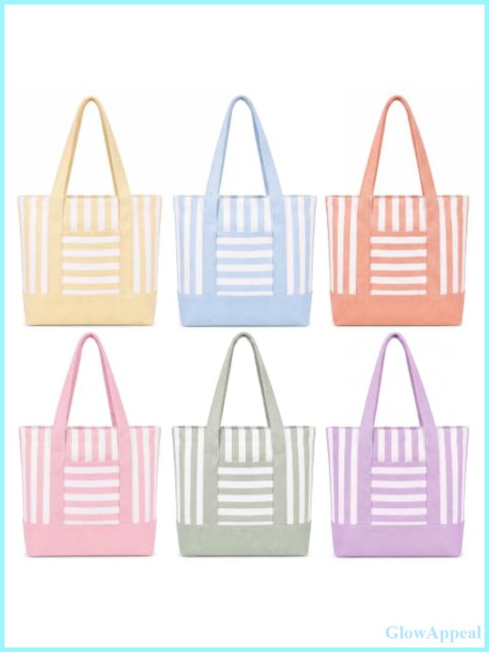 Canvas Tote Bags Set of 6 Mini Size Exterior Pocket Foldable DIY Everyday